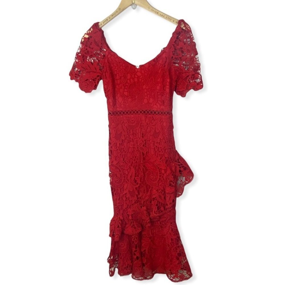 Lulus Briarwood Lace Ruffle Midi Dress Red Womens Size XS Midi Sexy Romantic NEW - Picture 3 of 10